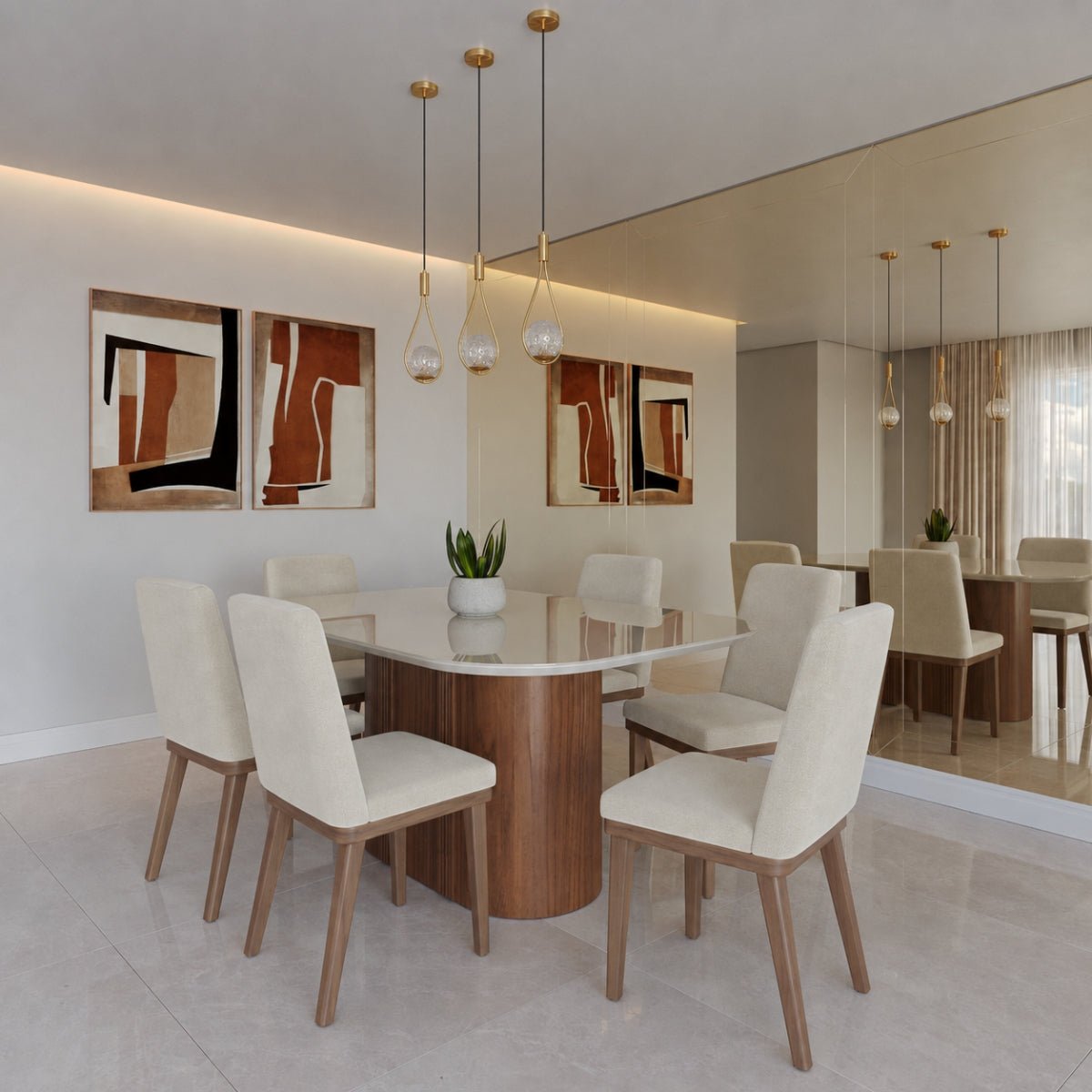 Conjunto de Jantar Mesa Retangular com Vidro com 6 Cadeiras Kalina