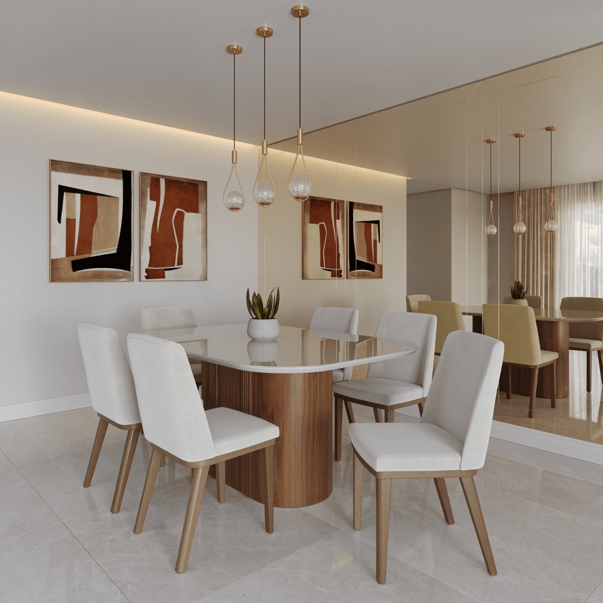 Conjunto de Jantar Mesa Retangular com Vidro com 6 Cadeiras Kalina