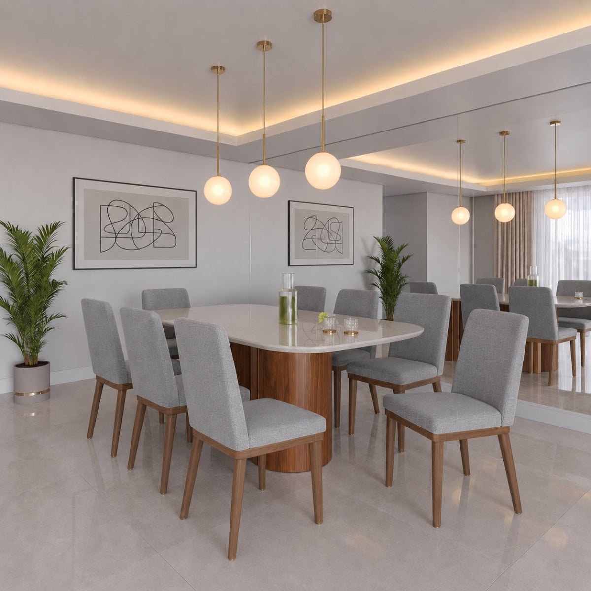 Conjunto de Jantar Mesa Retangular com Vidro com 8 Cadeiras Kalina