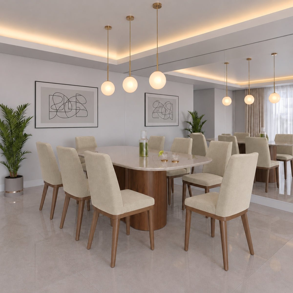 Conjunto de Jantar Mesa Retangular com Vidro com 8 Cadeiras Kalina