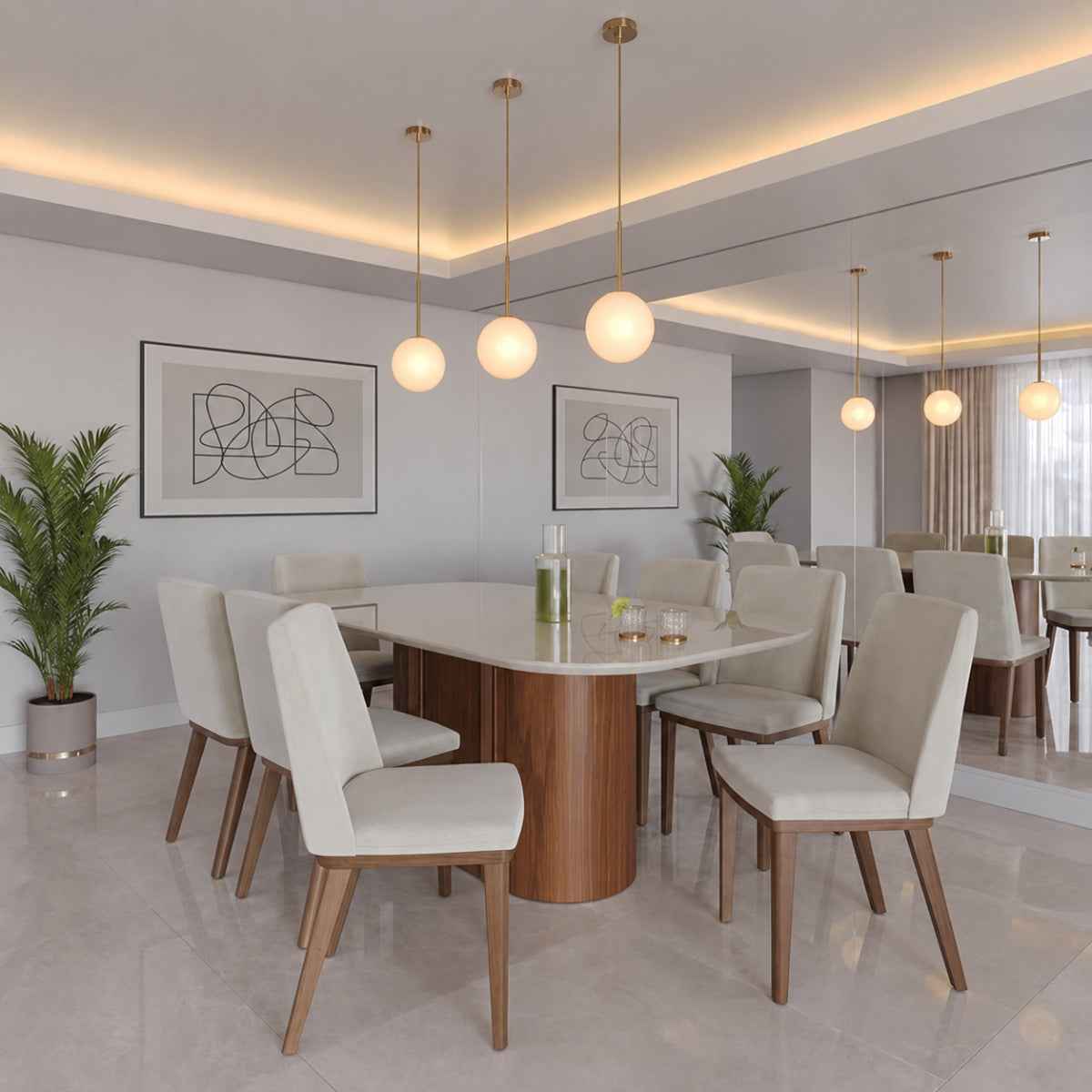 Conjunto de Jantar Mesa Retangular com Vidro com 8 Cadeiras Kalina