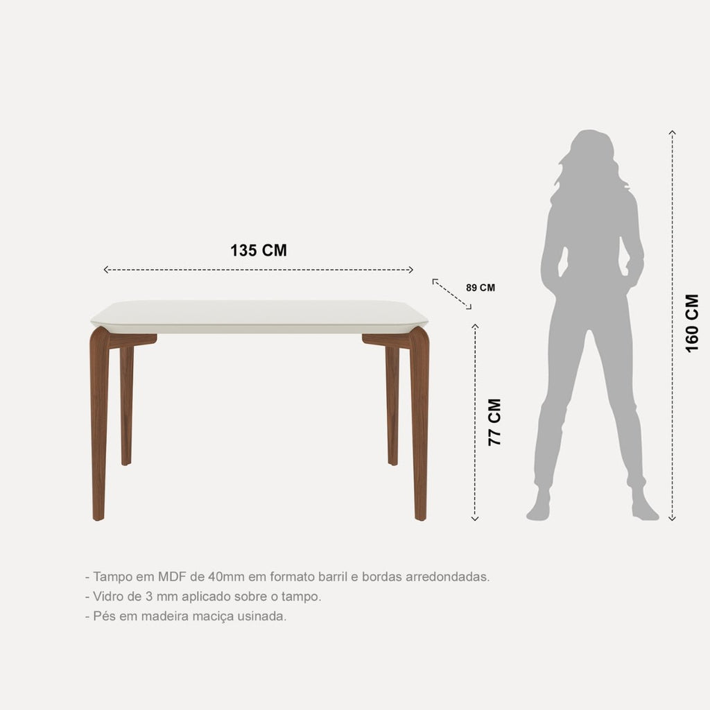 Conjunto de Jantar Mesa Retangular com Vidro Donatella 4 Cadeiras Kalina