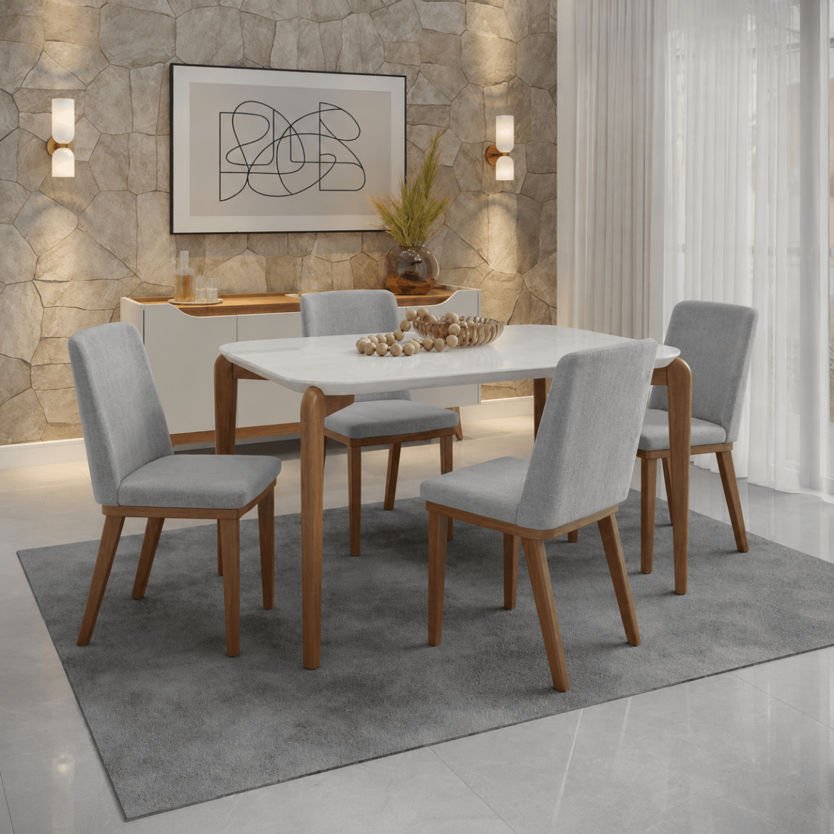 Conjunto de Jantar Mesa Retangular com Vidro Donatella 4 Cadeiras Kalina