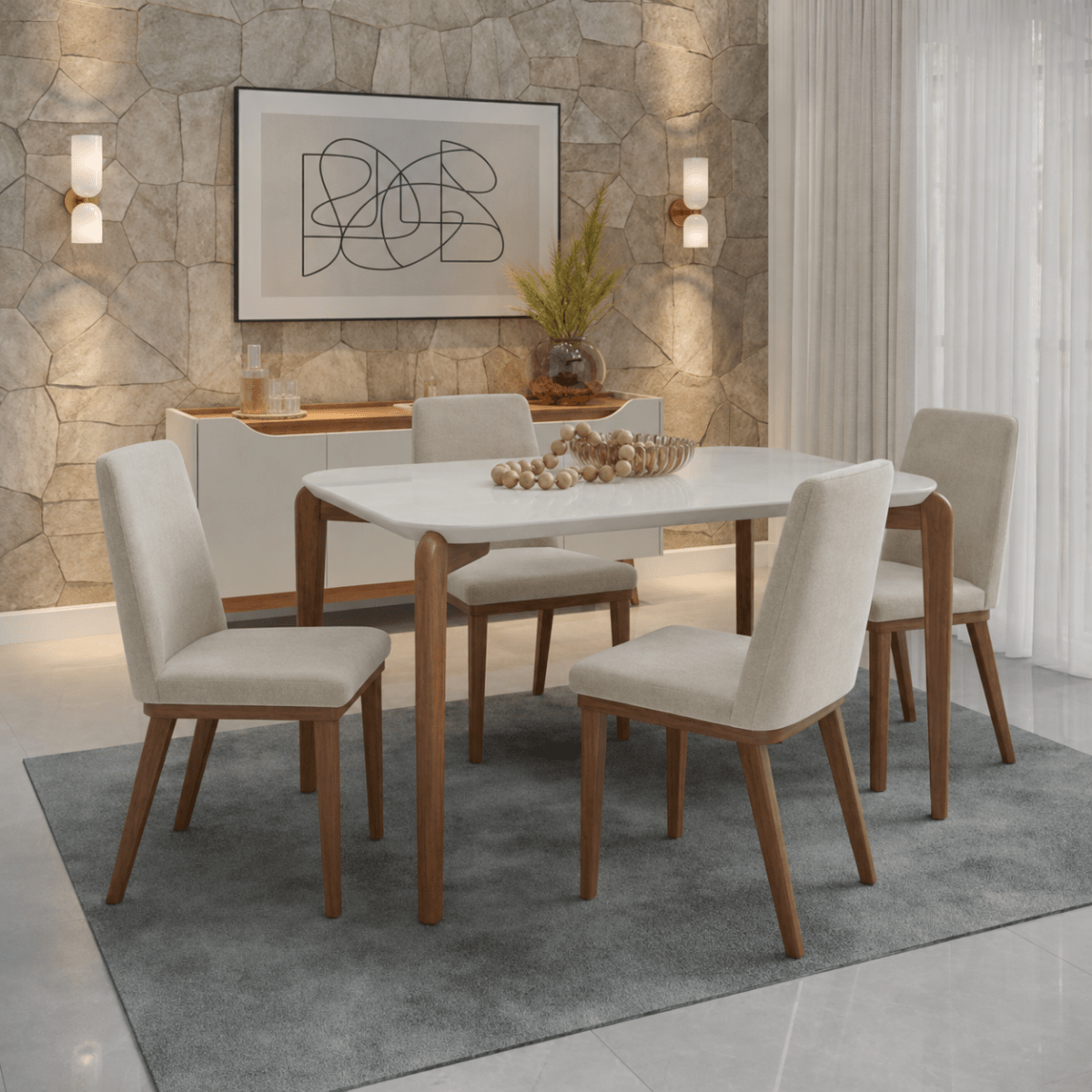 Conjunto de Jantar Mesa Retangular com Vidro Donatella 4 Cadeiras Kalina