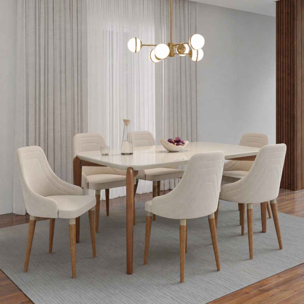 Conjunto de Jantar Mesa Retangular com Vidro Donatella 6 Cadeiras Evelyn