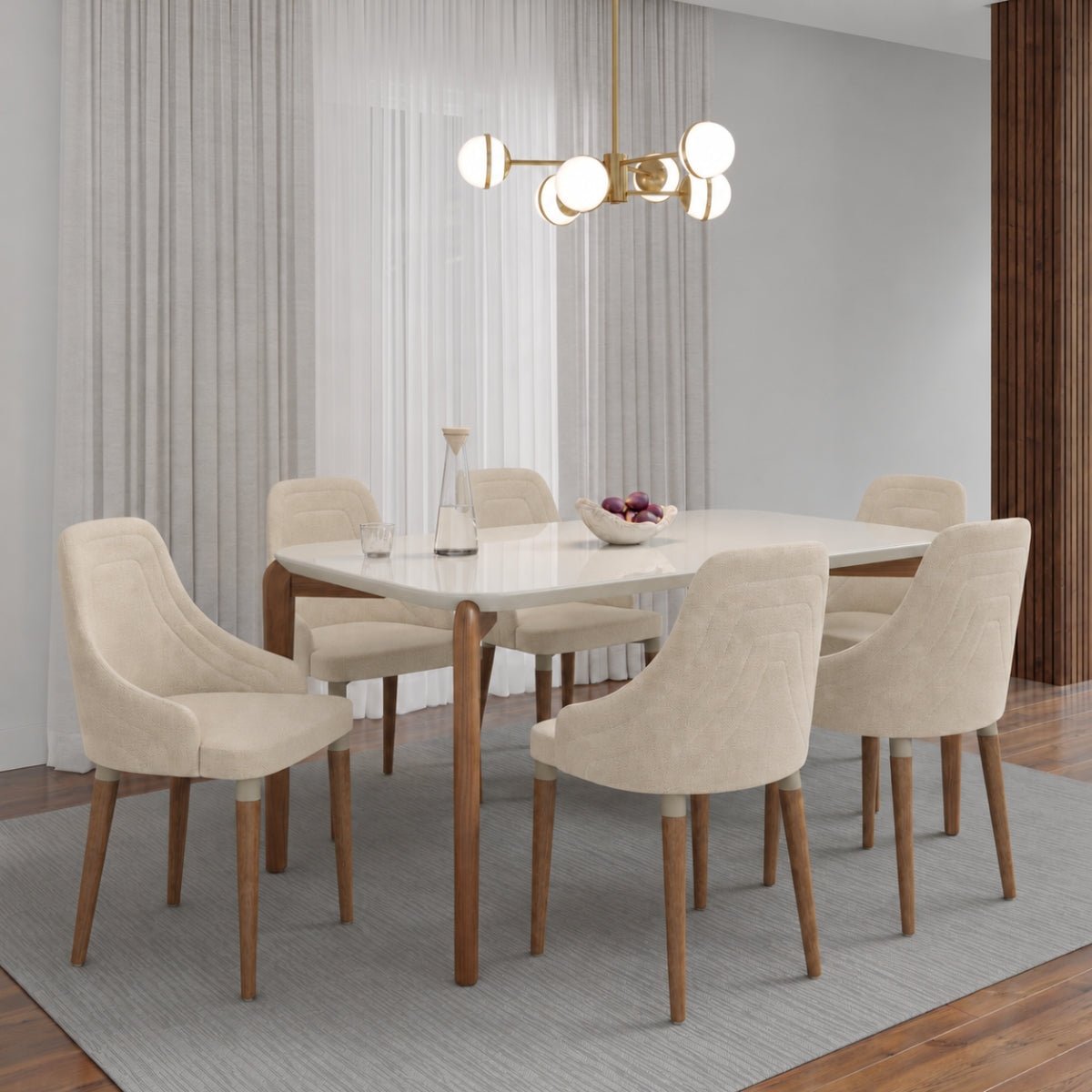 Conjunto de Jantar Mesa Retangular com Vidro Donatella 6 Cadeiras Evelyn