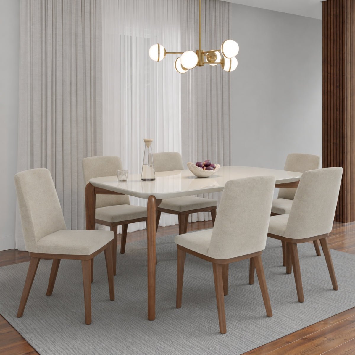 Conjunto de Jantar Mesa Retangular com Vidro Donatella 6 Cadeiras Kalina