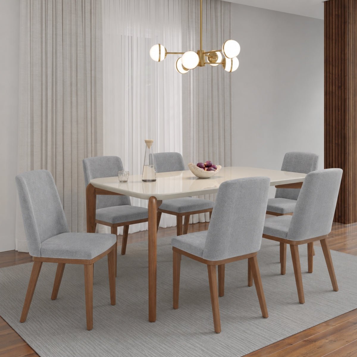 Conjunto de Jantar Mesa Retangular com Vidro Donatella 6 Cadeiras Kalina