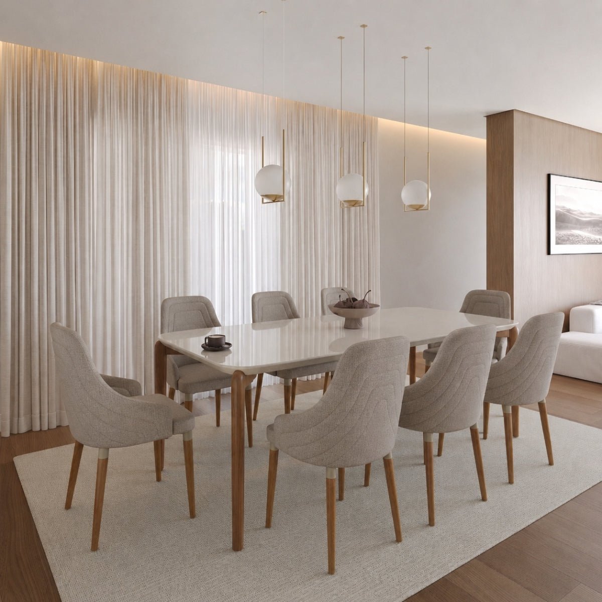 Conjunto de Jantar Mesa Retangular com Vidro Donatella 8 Cadeiras Evelyn