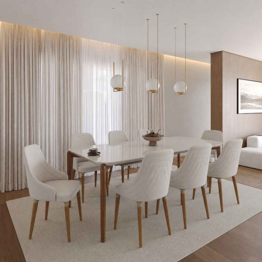 Conjunto de Jantar Mesa Retangular com Vidro Donatella 8 Cadeiras Evelyn