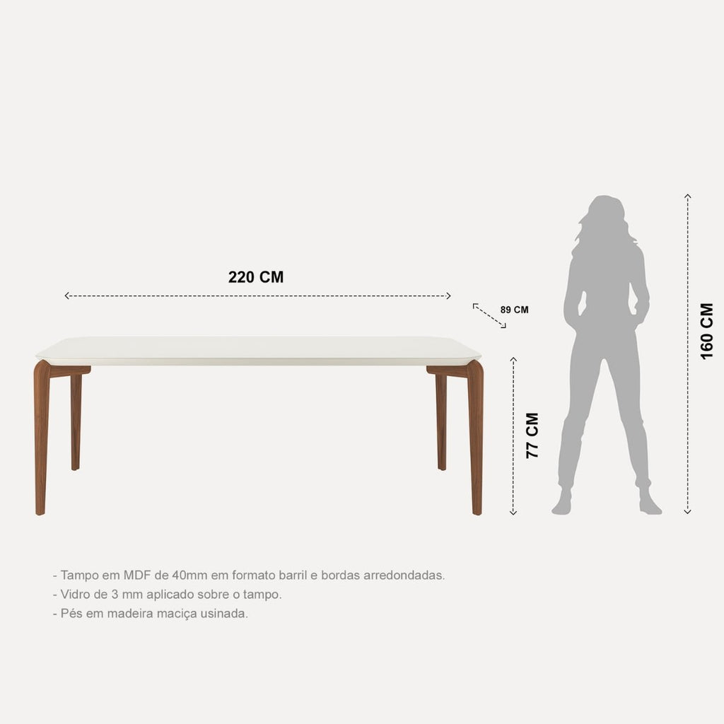Conjunto de Jantar Mesa Retangular com Vidro Donatella 8 Cadeiras Evelyn