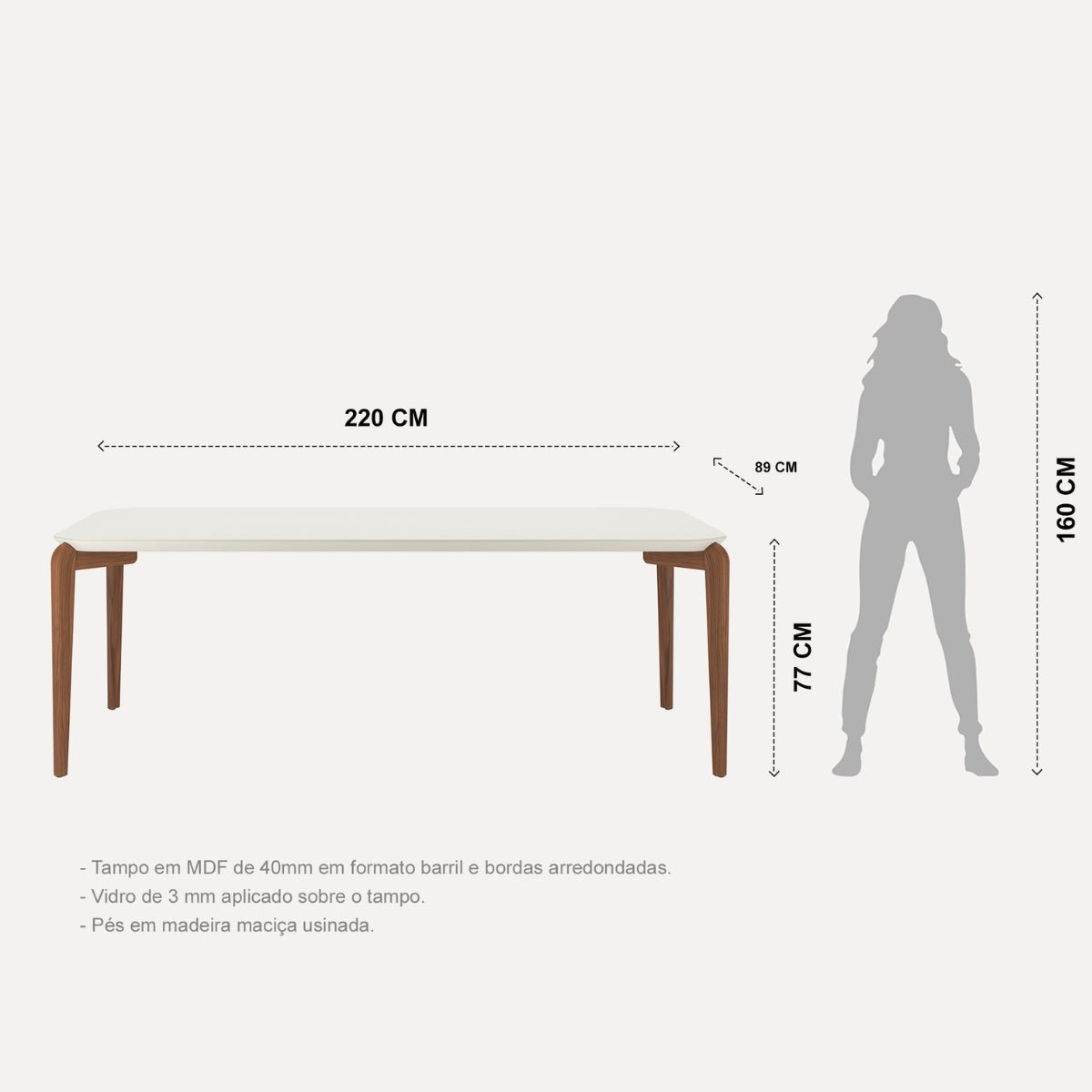 Conjunto de Jantar Mesa Retangular com Vidro Donatella 8 Cadeiras Kalina