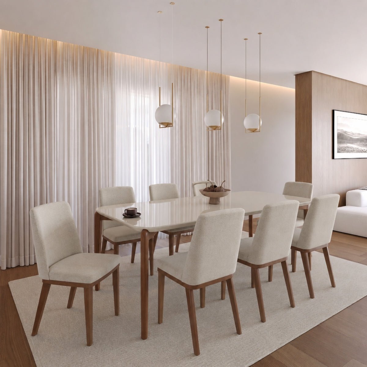 Conjunto de Jantar Mesa Retangular com Vidro Donatella 8 Cadeiras Kalina