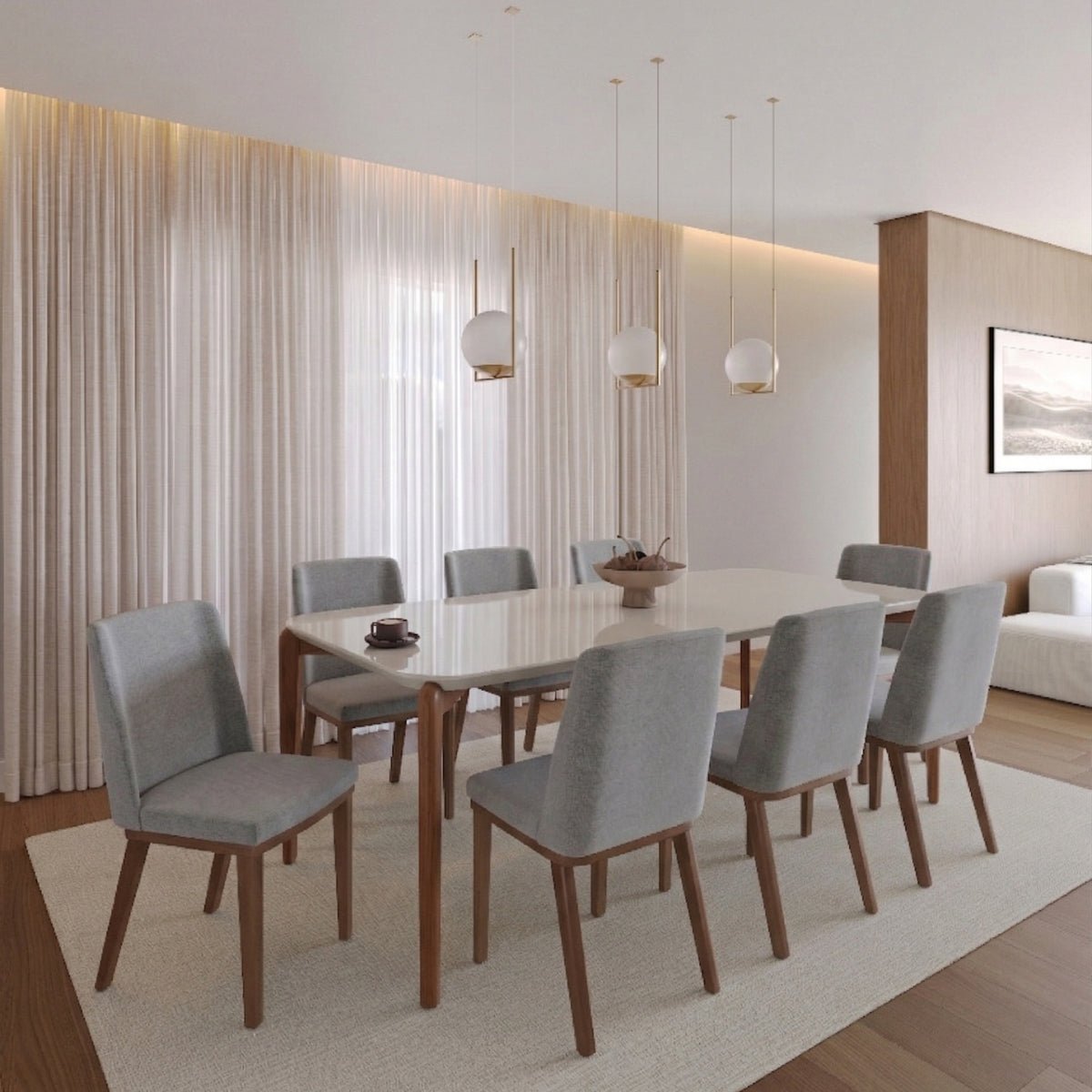 Conjunto de Jantar Mesa Retangular com Vidro Donatella 8 Cadeiras Kalina