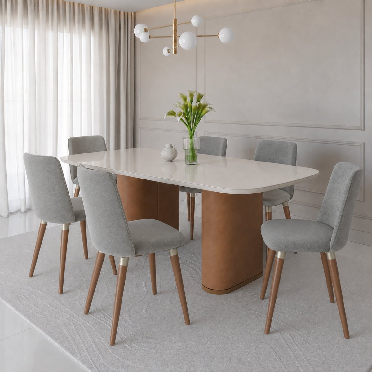 Conjunto de Jantar Mesa Retangular com Vidro Lintz 6 Cadeiras Dakota