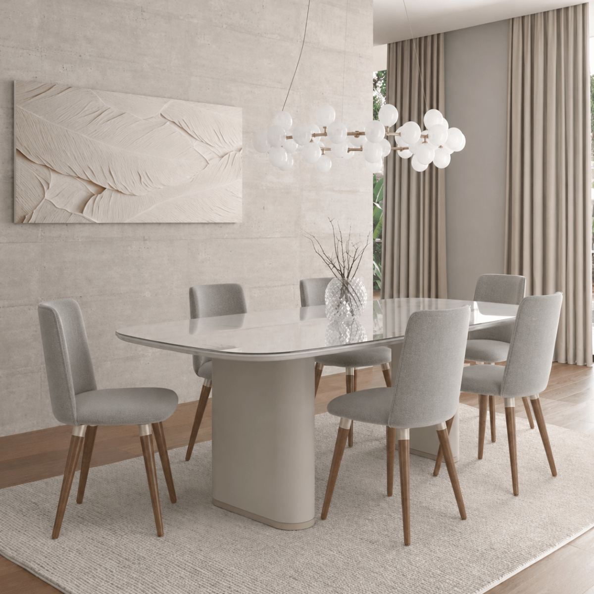 Conjunto de Jantar Mesa Retangular com Vidro Lintz 6 Cadeiras Dakota
