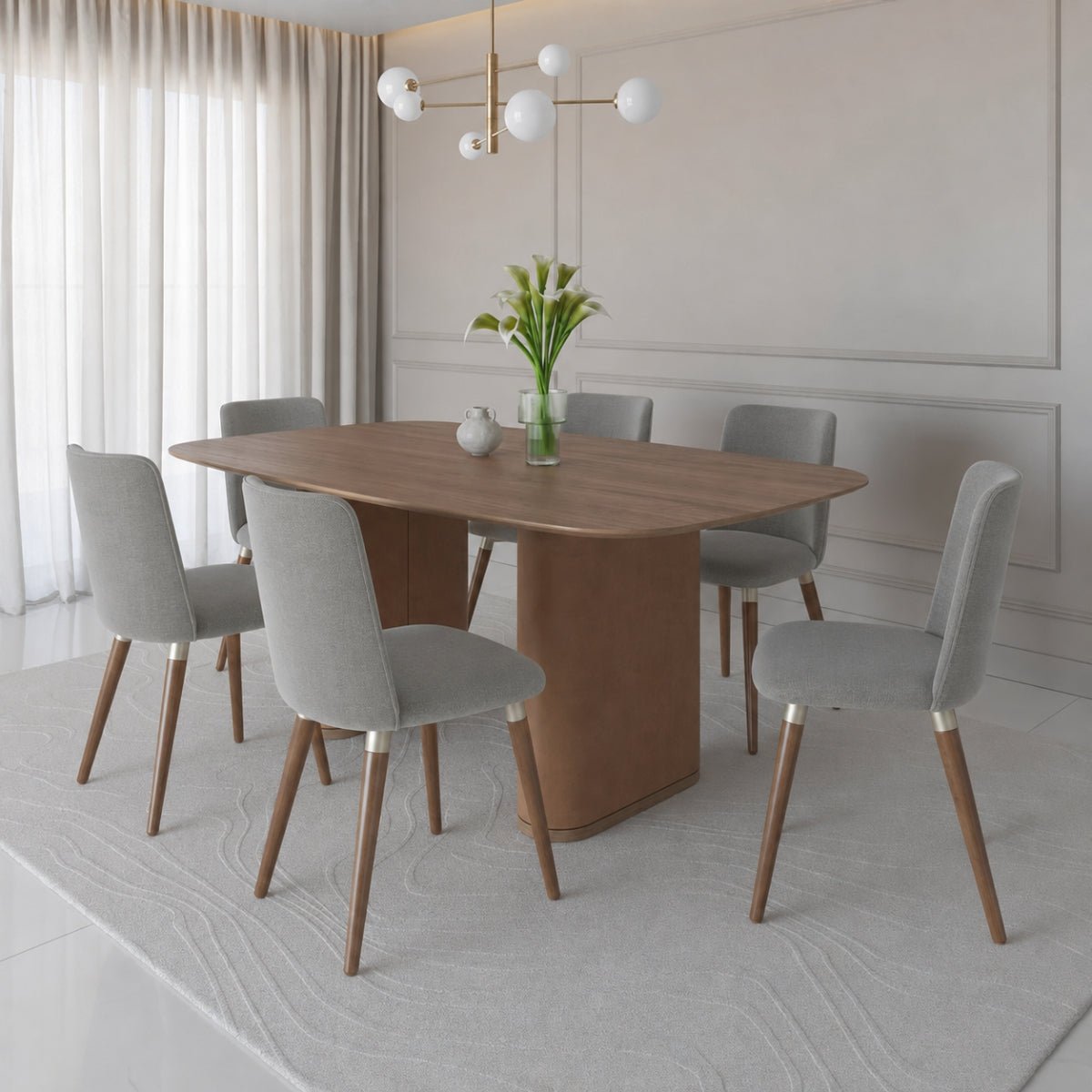 Conjunto de Jantar Mesa Retangular com Vidro Lintz 6 Cadeiras Dakota