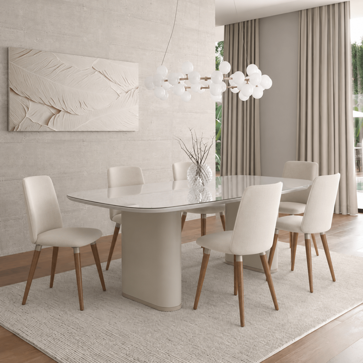 Conjunto de Jantar Mesa Retangular com Vidro Lintz 6 Cadeiras Dakota