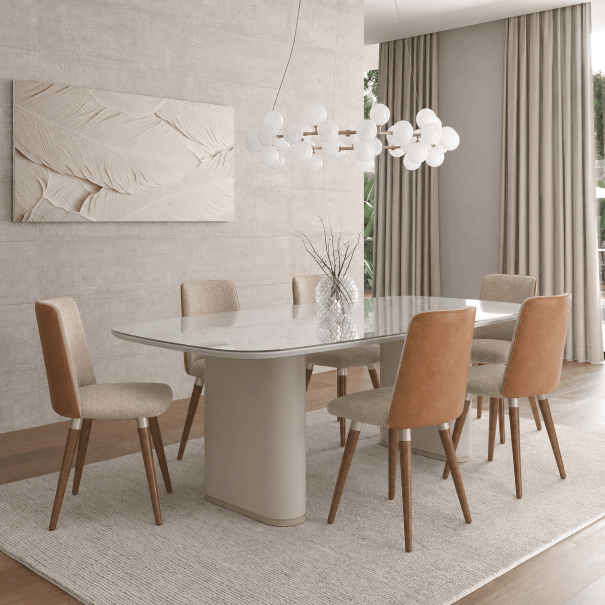 Conjunto de Jantar Mesa Retangular com Vidro Lintz 6 Cadeiras Dakota