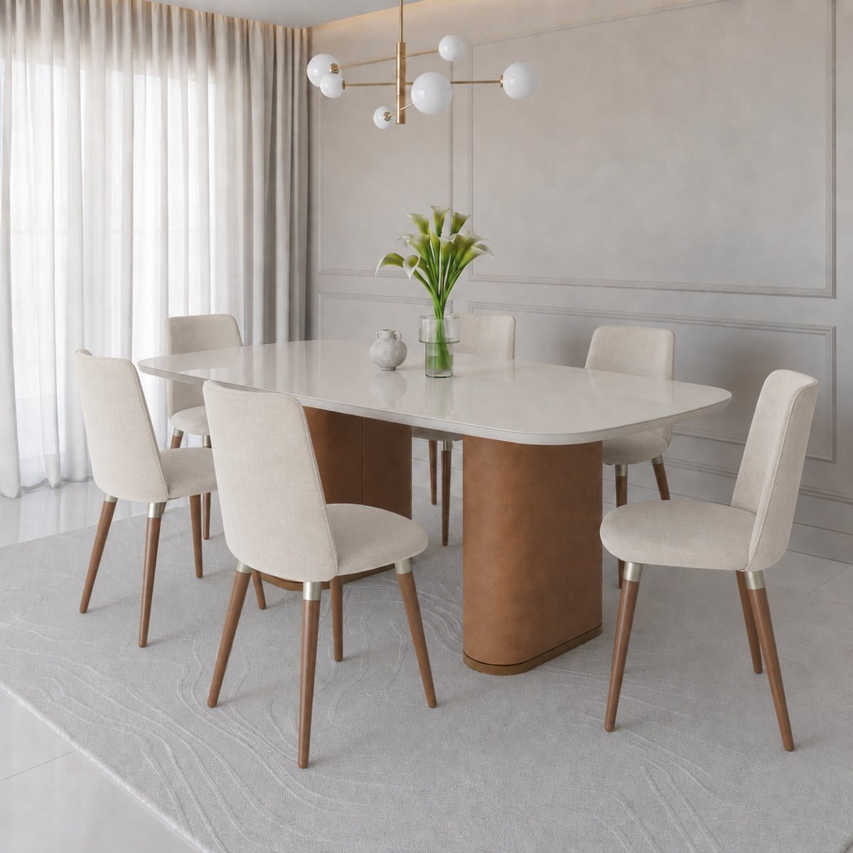 Conjunto de Jantar Mesa Retangular com Vidro Lintz 6 Cadeiras Dakota