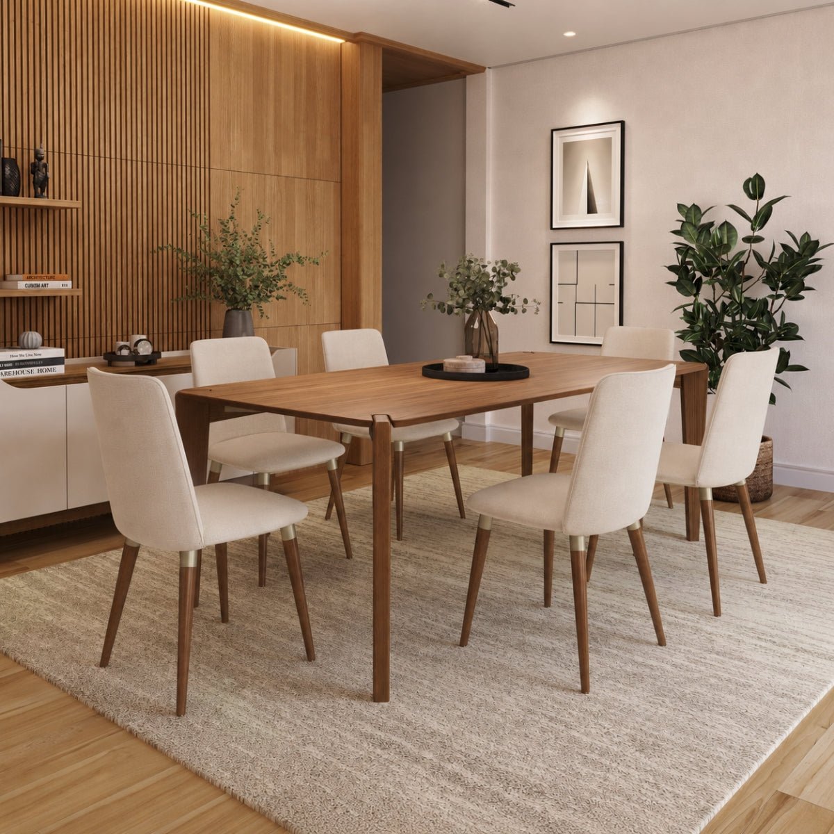 Conjunto de Jantar Mesa Retangular Harmony 6 Cadeiras Giratórias Dakota