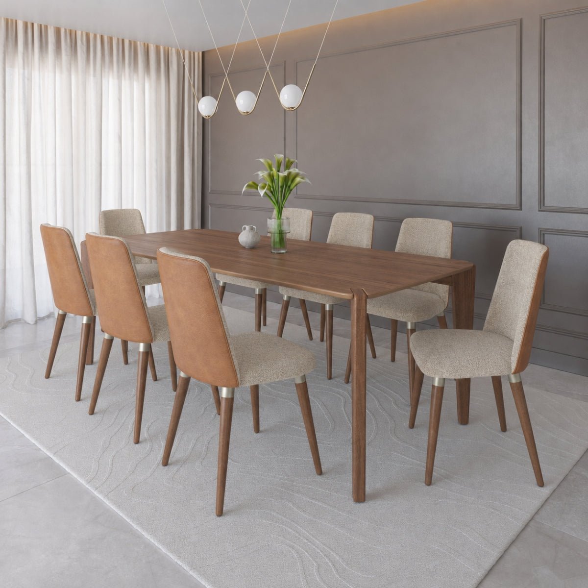 Conjunto de Jantar Mesa Retangular Harmony 8 Cadeiras Giratórias Dakota