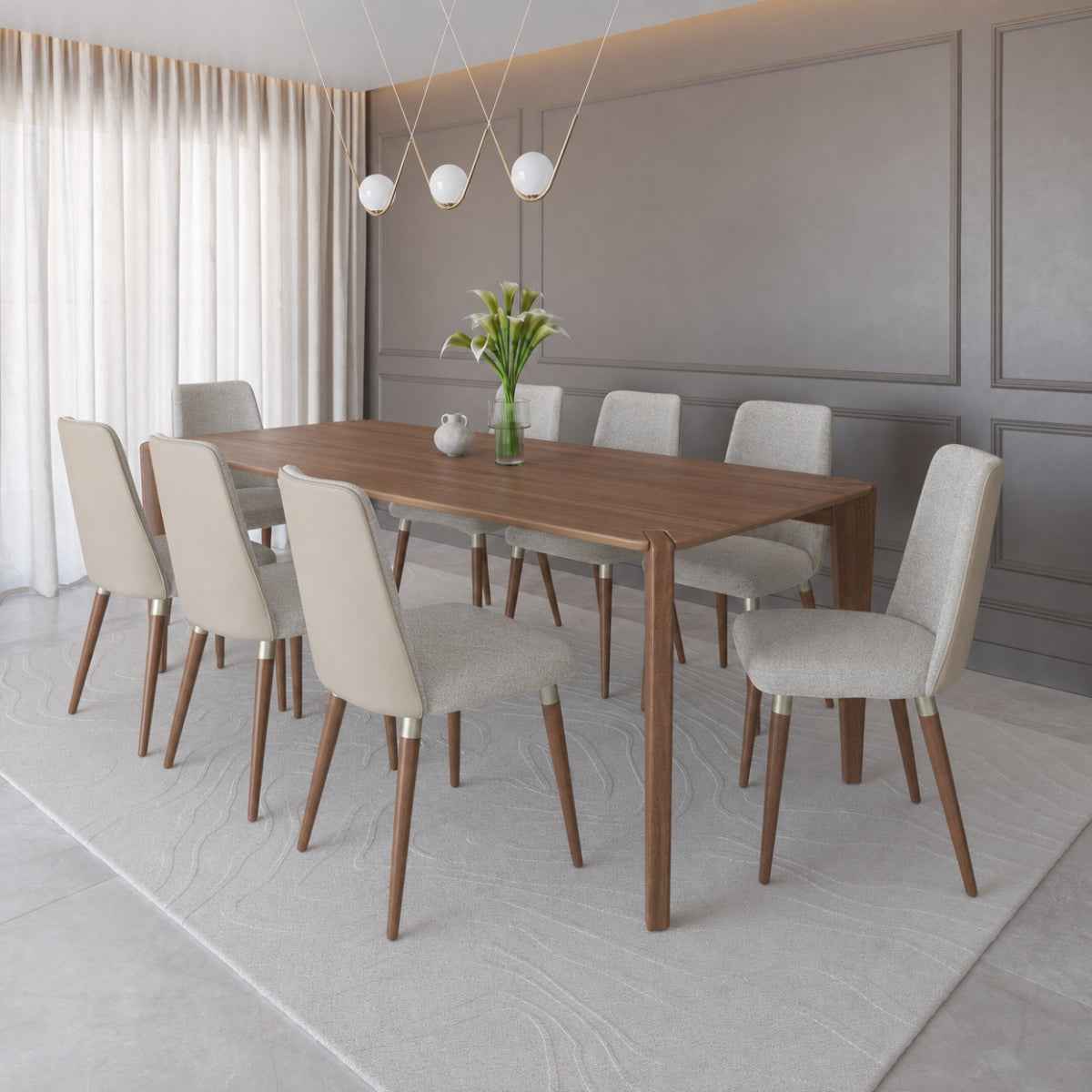 Conjunto de Jantar Mesa Retangular Harmony 8 Cadeiras Giratórias Dakota
