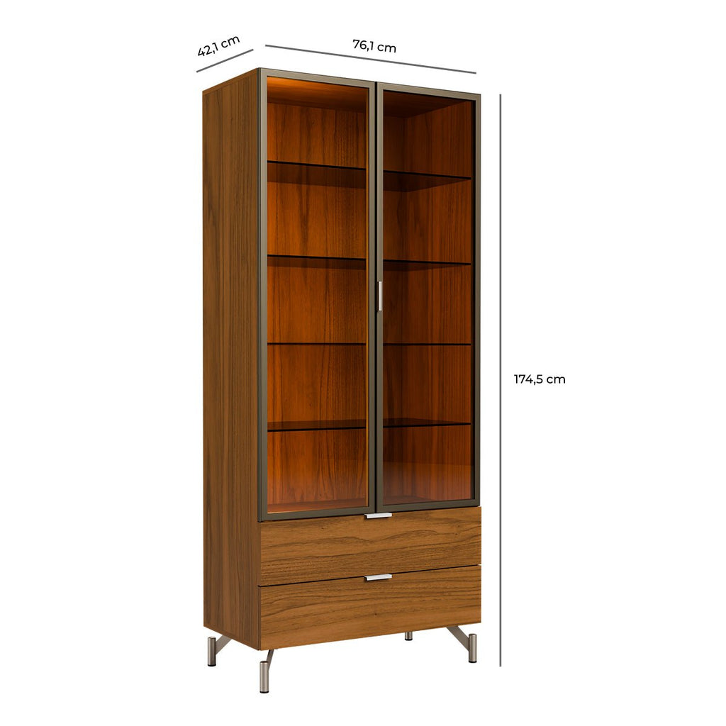 Cristaleira 2 Portas com Vidro Reflecta e Led 100% MDF Atria Canella