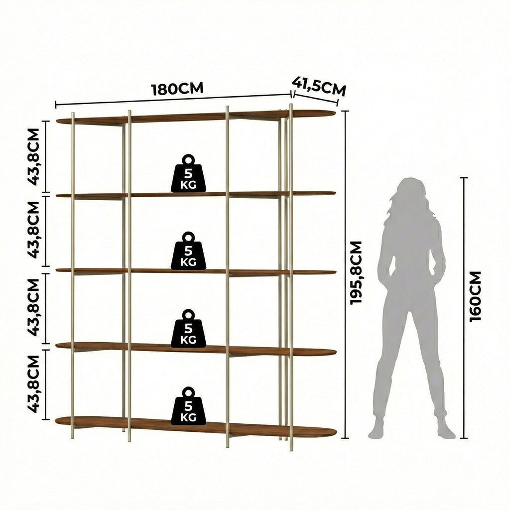 Estante 5 Prateleiras Aço com MDF Enya 180cm