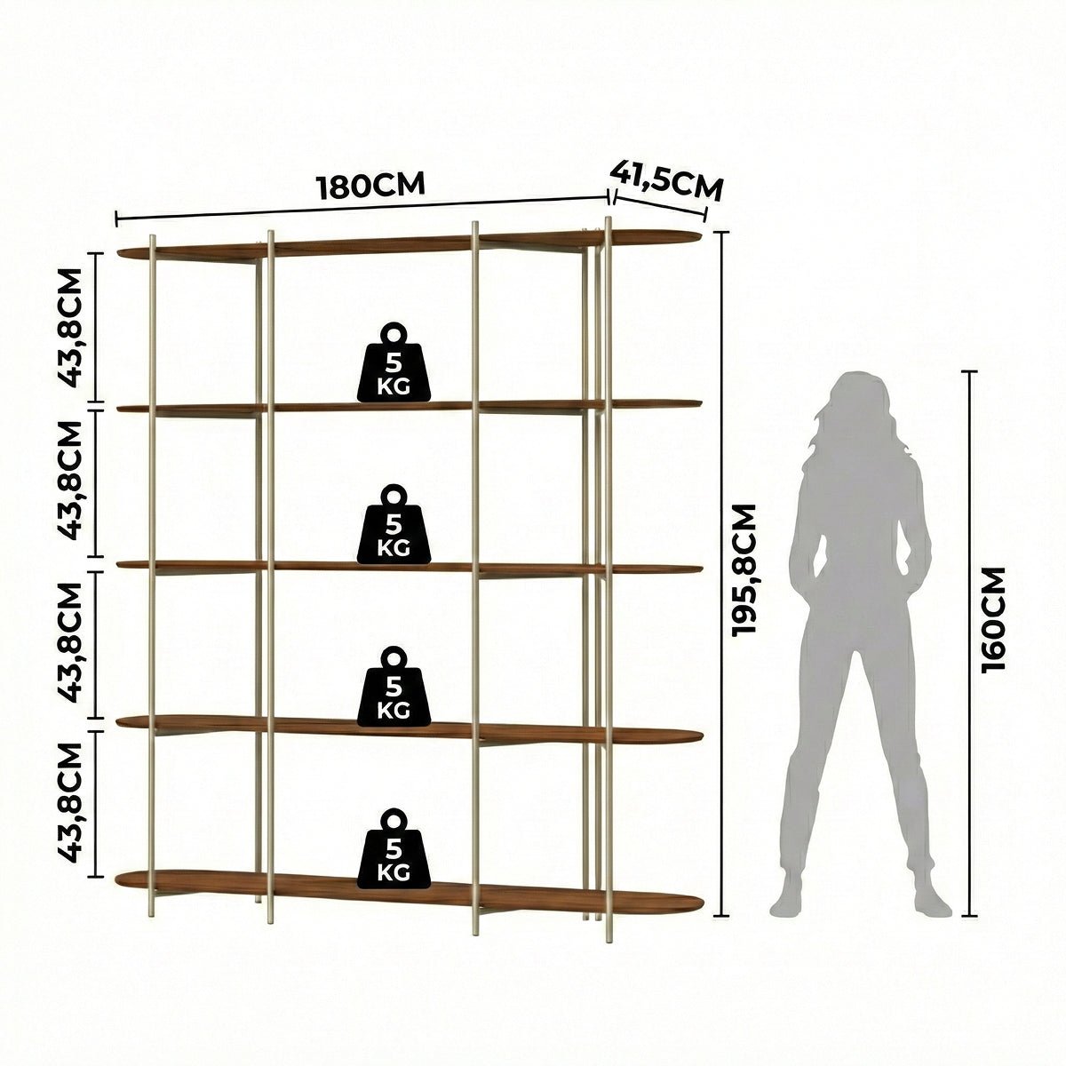 Estante 5 Prateleiras Aço com MDF Enya 180cm