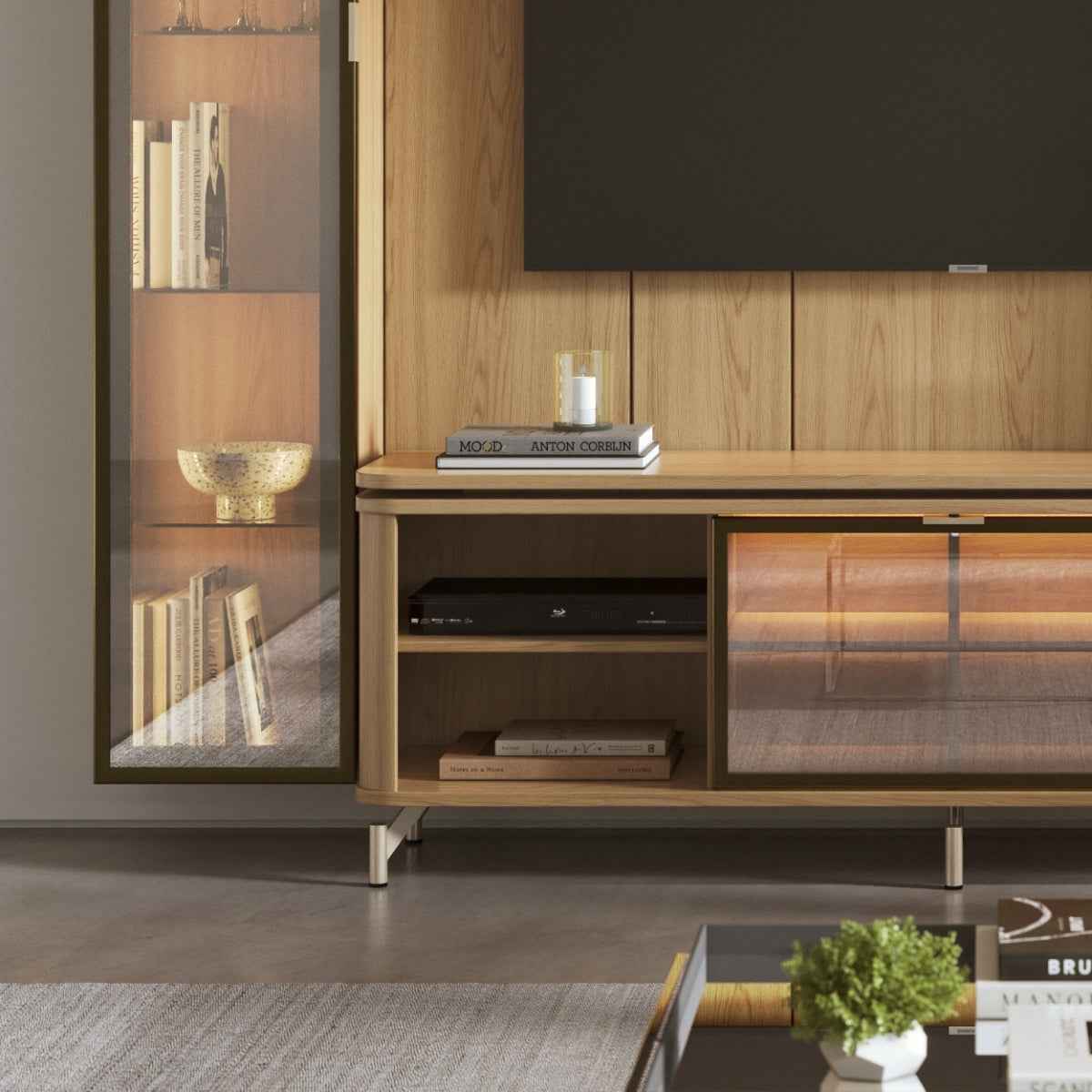 Estante para TV até 75 Polegadas com 2 Cristaleiras Vidro Reflecta 100% MDF com Led Lincoln Float 254cm