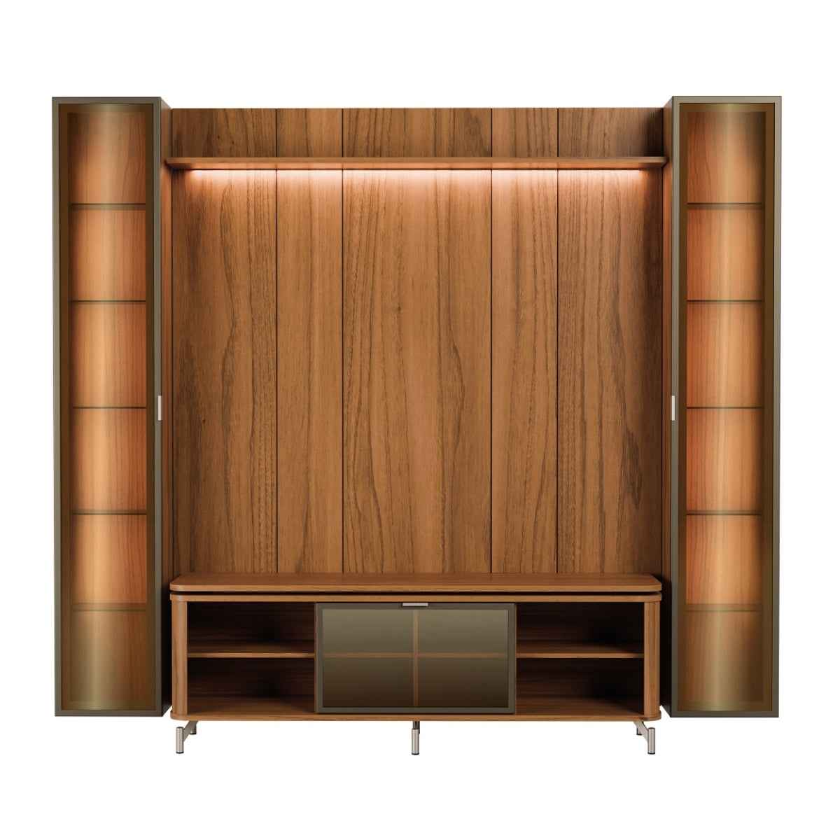 Estante para TV até 75 Polegadas com 2 Cristaleiras Vidro Reflecta 100% MDF com Led Lincoln Float 254cm