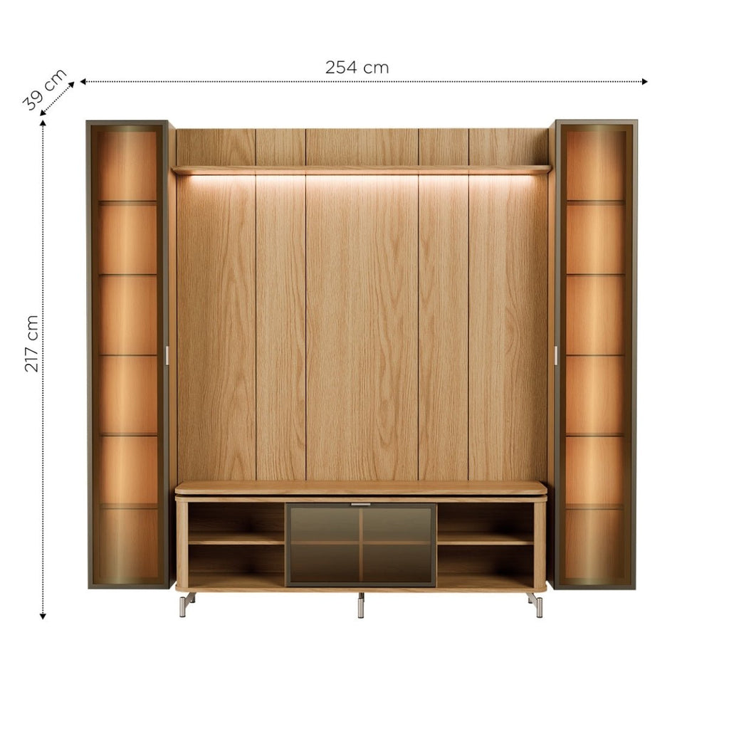 Estante para TV até 75 Polegadas com 2 Cristaleiras Vidro Reflecta 100% MDF com Led Lincoln Float 254cm