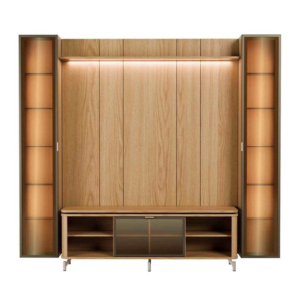 Estante para TV até 75 Polegadas com 2 Cristaleiras Vidro Reflecta 100% MDF com Led Lincoln Float 254cm