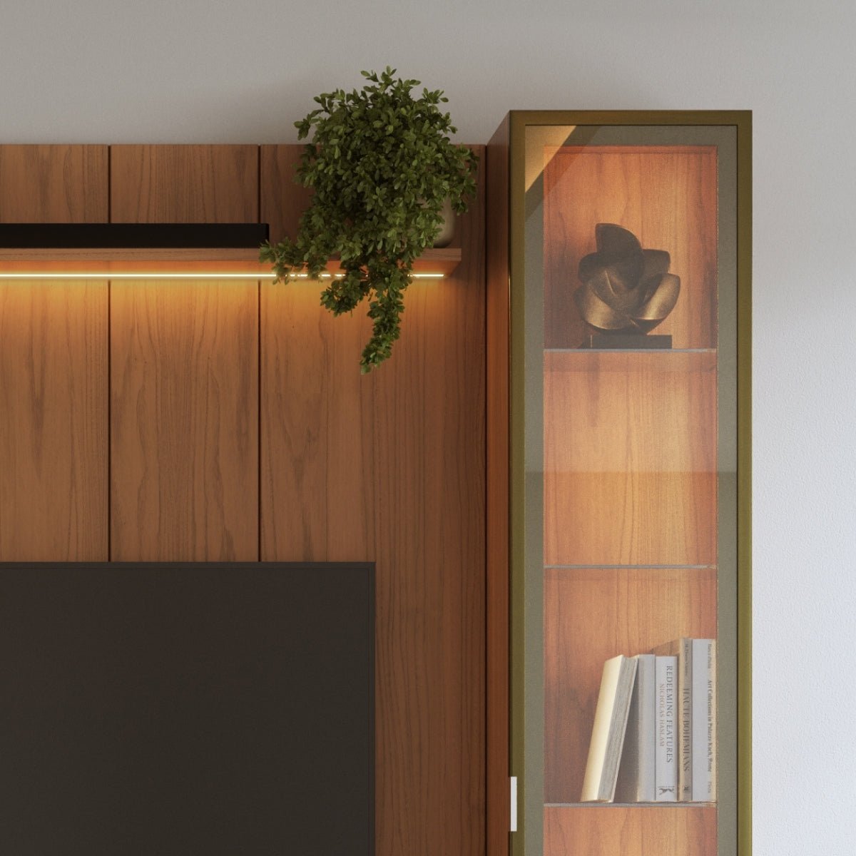 Estante para TV até 75 Polegadas com 2 Cristaleiras Vidro Reflecta 100% MDF com Led Lincoln Float 254cm