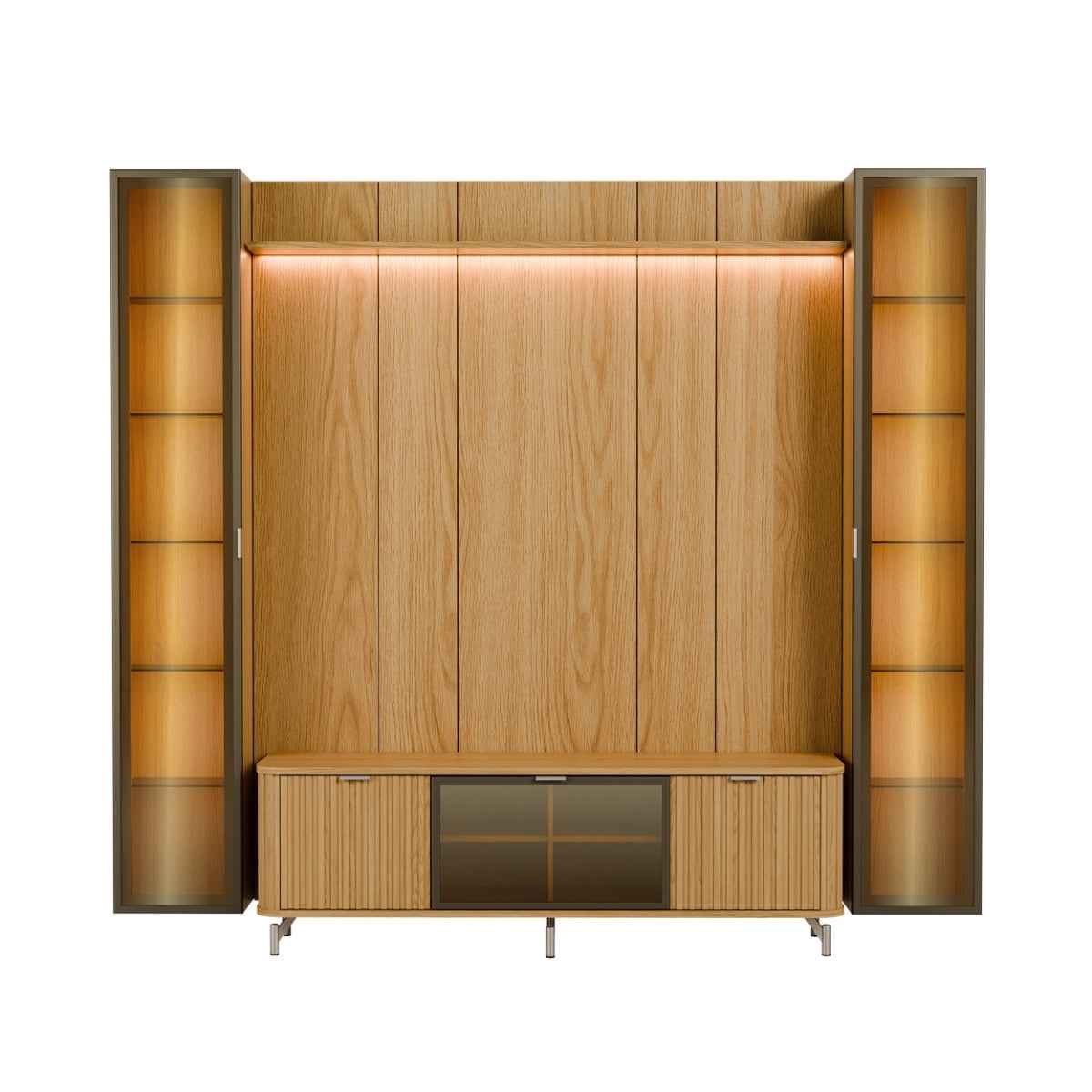 Estante para TV até 75 Polegadas com 2 Cristaleiras Vidro Reflecta 100% MDF com Led Neon Float 254cm