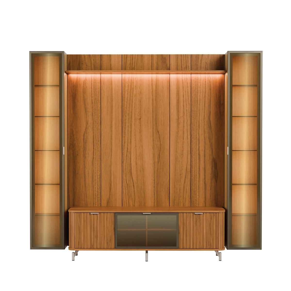 Estante para TV até 75 Polegadas com 2 Cristaleiras Vidro Reflecta 100% MDF com Led Neon Float 254cm