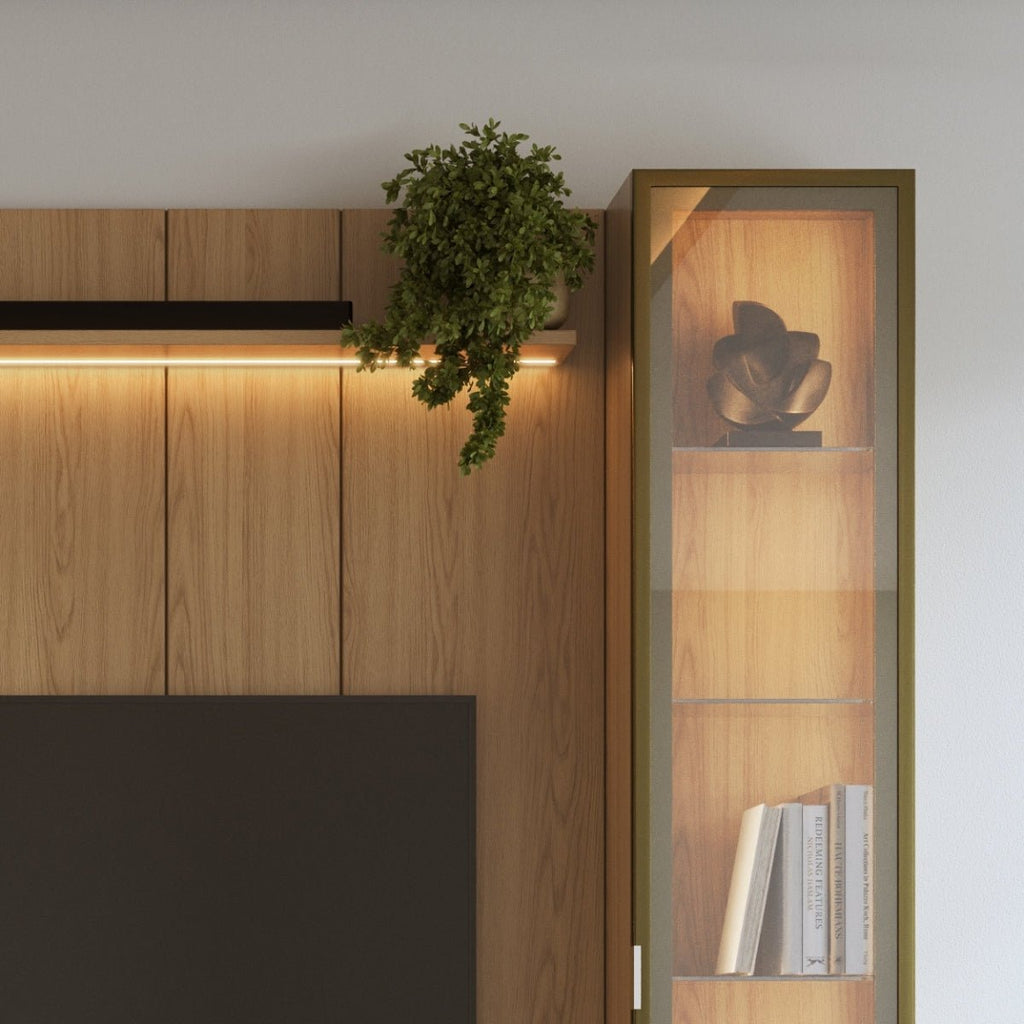 Estante para TV até 75 Polegadas com 2 Cristaleiras Vidro Reflecta 100% MDF com Led Neon Float 254cm