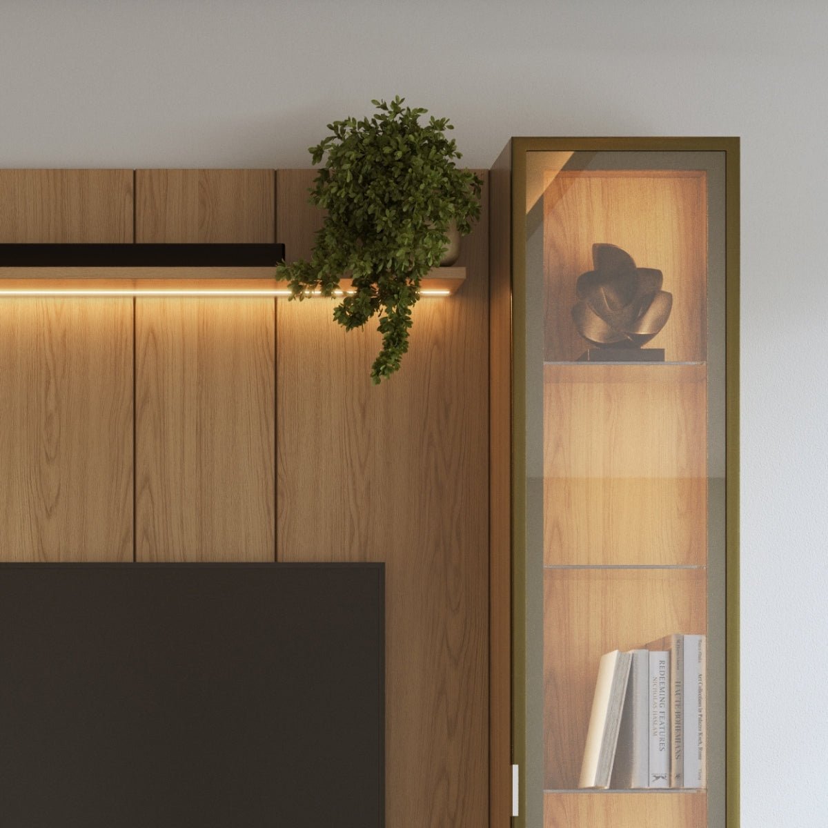 Estante para TV até 75 Polegadas com 2 Cristaleiras Vidro Reflecta 100% MDF com Led Neon Float 254cm
