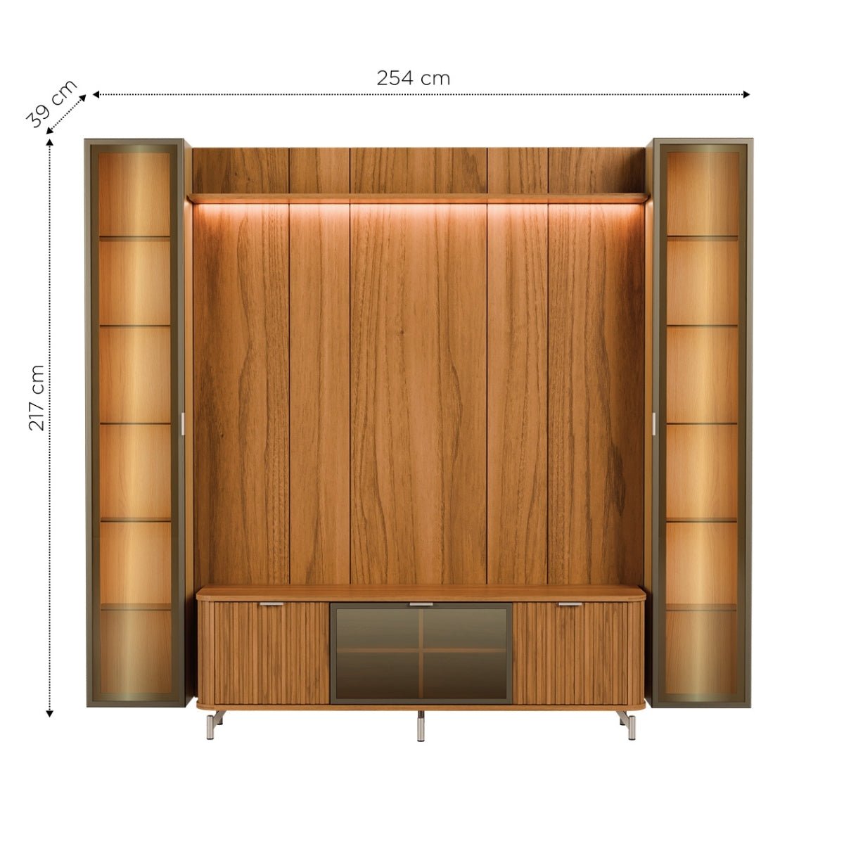 Estante para TV até 75 Polegadas com 2 Cristaleiras Vidro Reflecta 100% MDF com Led Neon Float 254cm