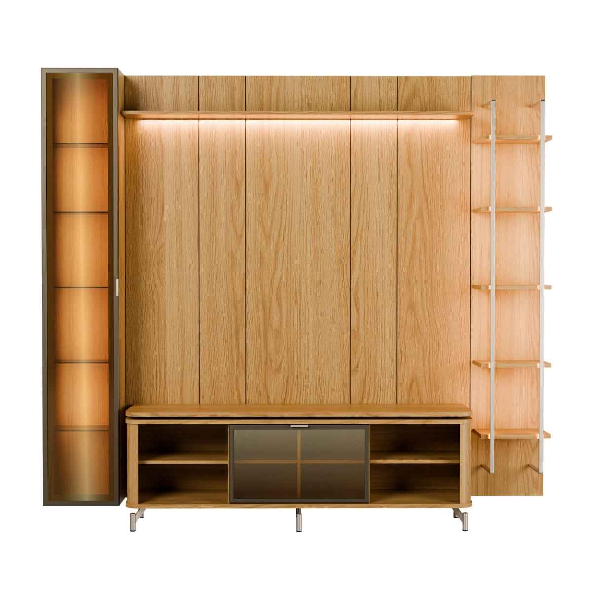 Estante para TV até 75 Polegadas com Prateleiras e Cristaleira Vidro Reflecta 100% MDF com Led Lincoln Float 254cm