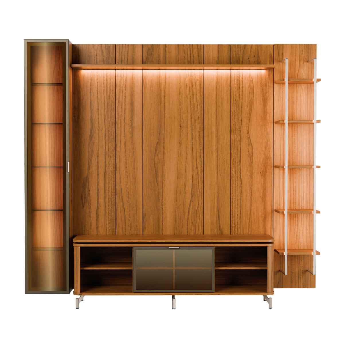 Estante para TV até 75 Polegadas com Prateleiras e Cristaleira Vidro Reflecta 100% MDF com Led Lincoln Float 254cm