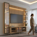 Estante para TV até 75 Polegadas com Prateleiras e Cristaleira Vidro Reflecta 100% MDF com Led Lincoln Float 254cm