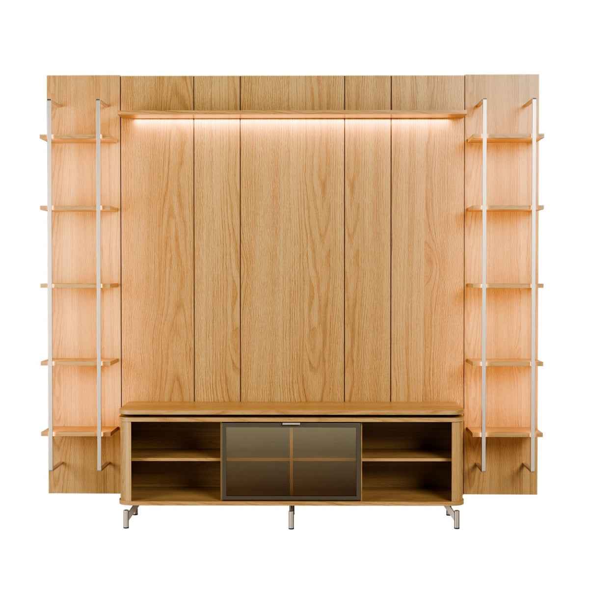 Estante para TV até 75 Polegadas Vidro Reflecta com Prateleiras 100% MDF com Led Lincoln Float 254cm