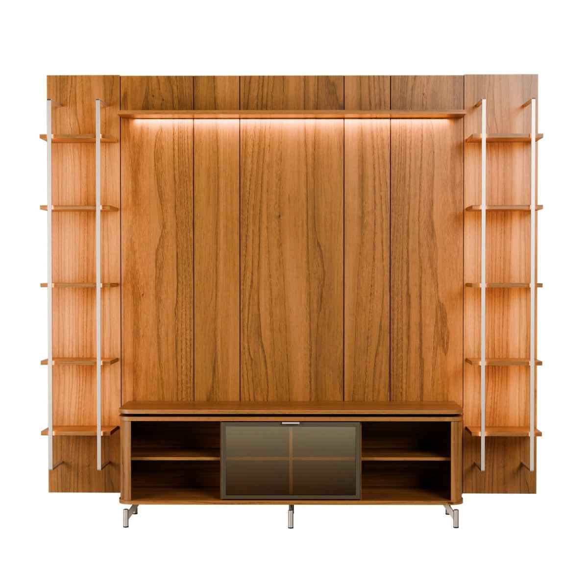 Estante para TV até 75 Polegadas Vidro Reflecta com Prateleiras 100% MDF com Led Lincoln Float 254cm