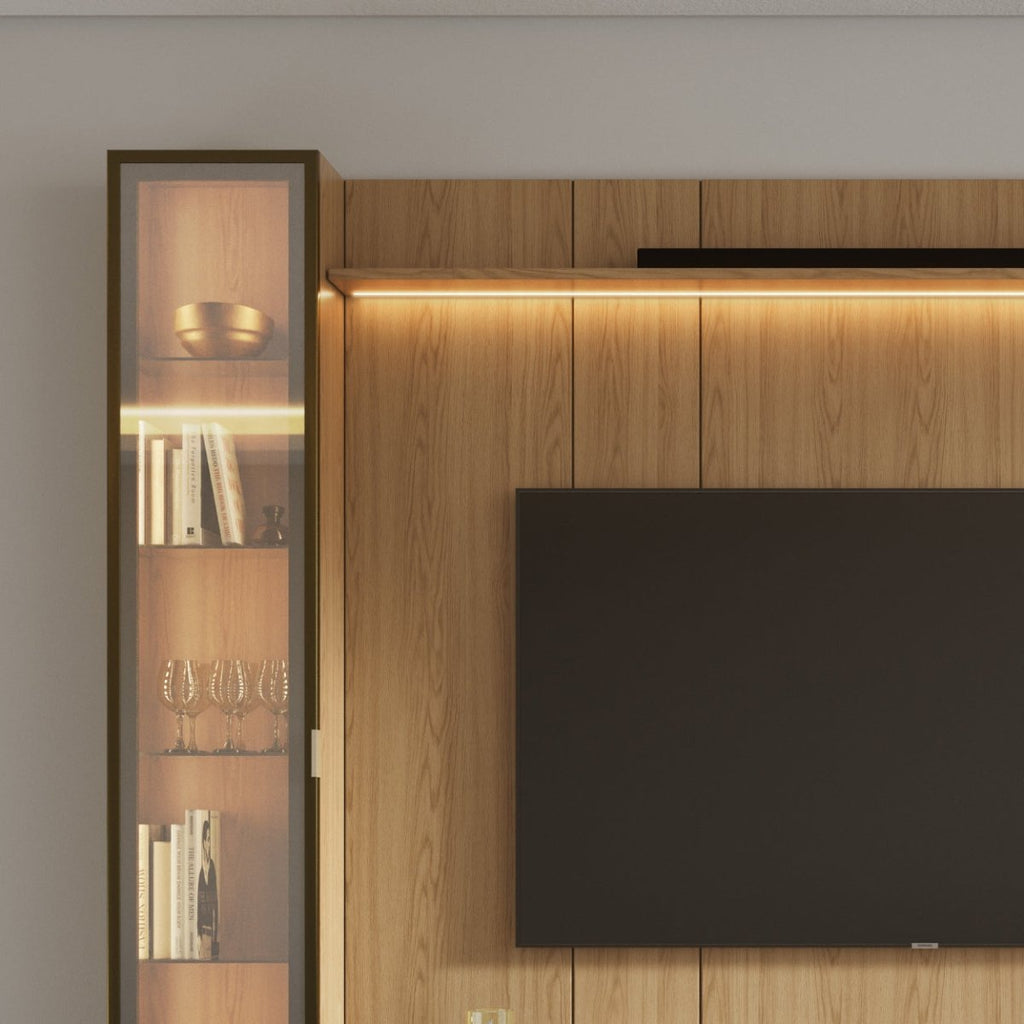 Estante para TV até 85 Polegadas com 2 Cristaleiras Vidro Reflecta 100% MDF com Led Lincoln Float 291cm