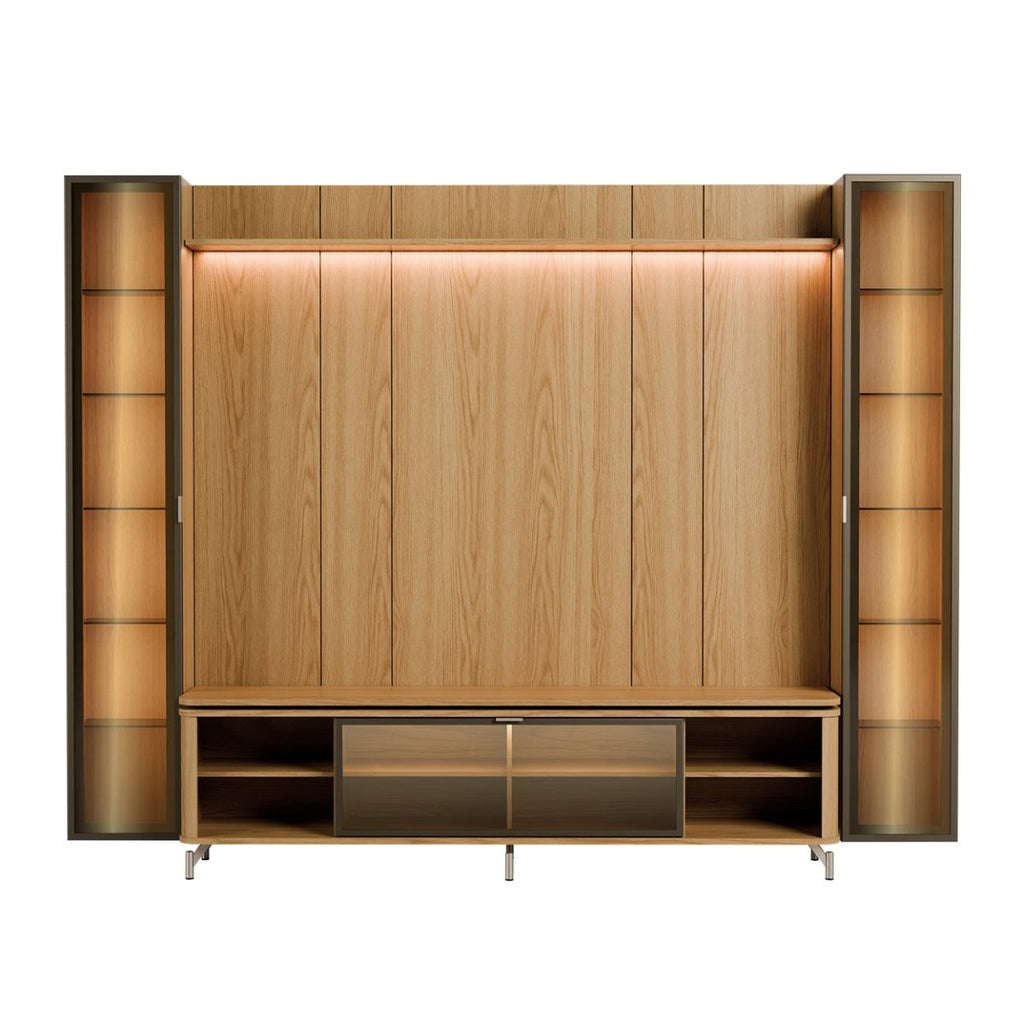 Estante para TV até 85 Polegadas com 2 Cristaleiras Vidro Reflecta 100% MDF com Led Lincoln Float 291cm