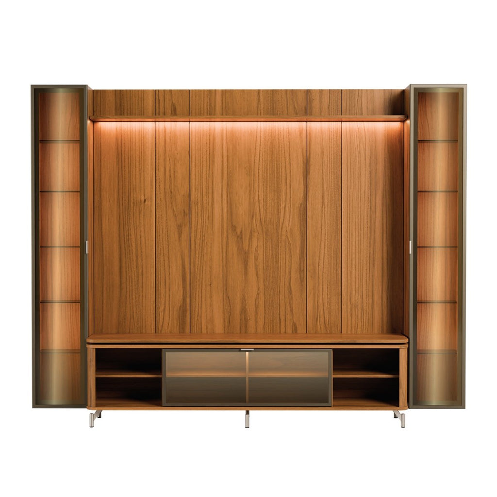 Estante para TV até 85 Polegadas com 2 Cristaleiras Vidro Reflecta 100% MDF com Led Lincoln Float 291cm