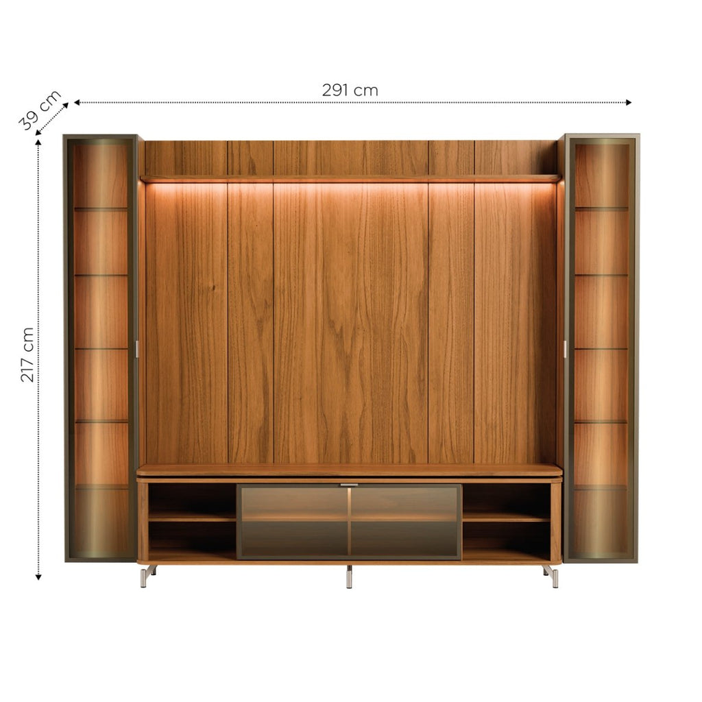 Estante para TV até 85 Polegadas com 2 Cristaleiras Vidro Reflecta 100% MDF com Led Lincoln Float 291cm