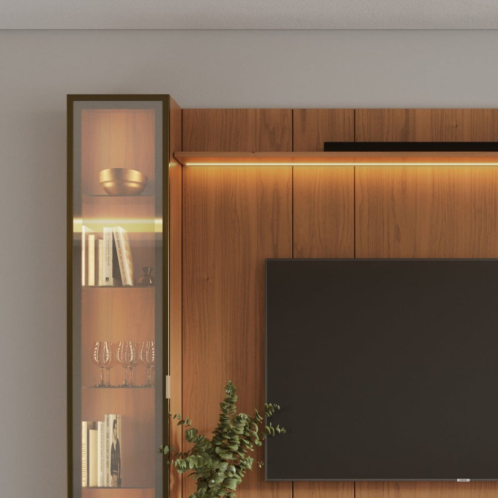 Estante para TV até 85 Polegadas com 2 Cristaleiras Vidro Reflecta 100% MDF com Led Lincoln Float 291cm